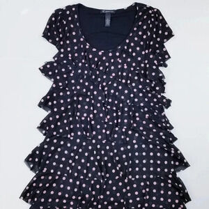 INC Ruffle Tiered Black Pink Dot Knee High Dress M